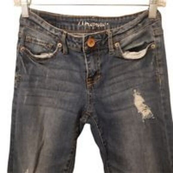 Aeropostale Womens Size 2 Blue  Solid Tattered Skinny Crop Jeans - Picture 5 of 10